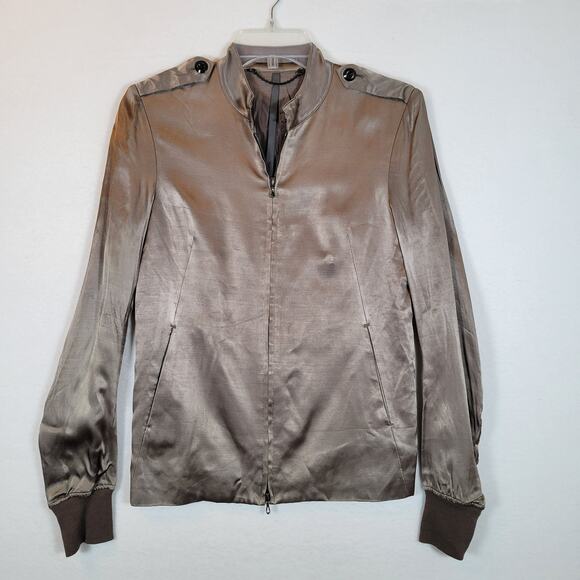 Kazuyuki Kumagai Attachment Womens Bomber Satin Zip Jacket Size 1 Brown Designer - Picture 1 of 13